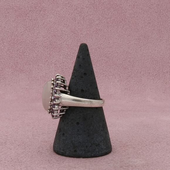 sterling silver purple jade cabochon & amethyst halo ring size 8 - Picture 2 of 3